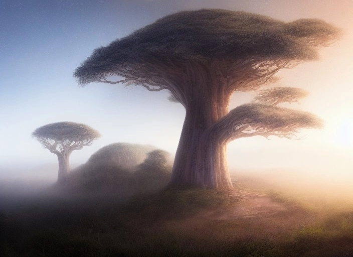 00271-2578298611-a highly detailed epic cinematic concept art CG render digital painting artwork_ a misty desert forest with baobab tree house wi.webp
